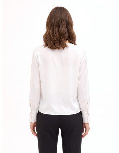 Loose-fitting blouse in matt satin with a crossover V-neck and a Rinascimento-style necklace featuring a foulard and chain 2
