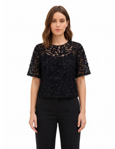Blouse ample en tulle avec broderies et paillettes « Rinascimento »