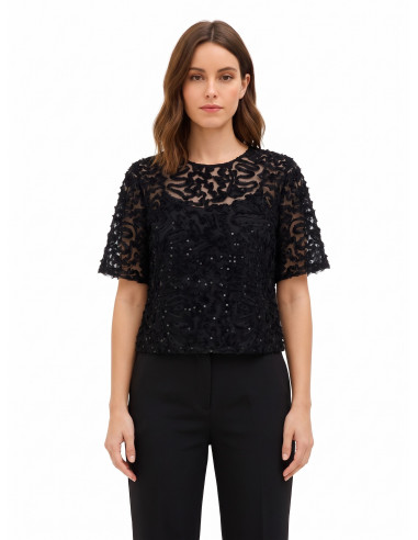 Blouse ample en tulle avec broderies et paillettes « Rinascimento »