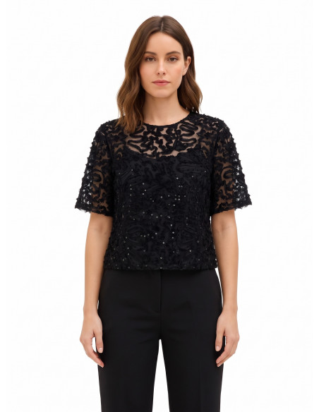 Oversized Tulle Blouse with Embroidery and Sequins by Rinascimento