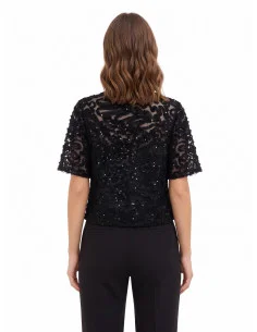 Oversized Tulle Blouse with Embroidery and Sequins by Rinascimento 2