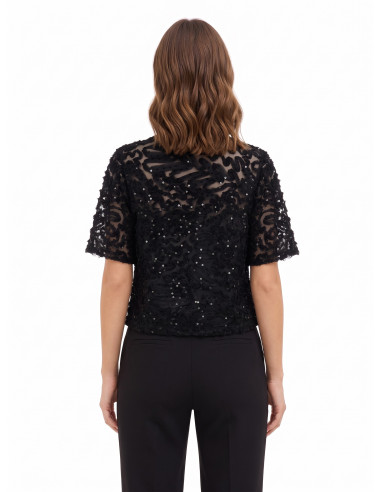 Blouse ample en tulle avec broderies et paillettes « Rinascimento »
