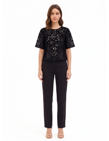Blusa Over In Tulle Con Ricami E Paillettes Rinascimento