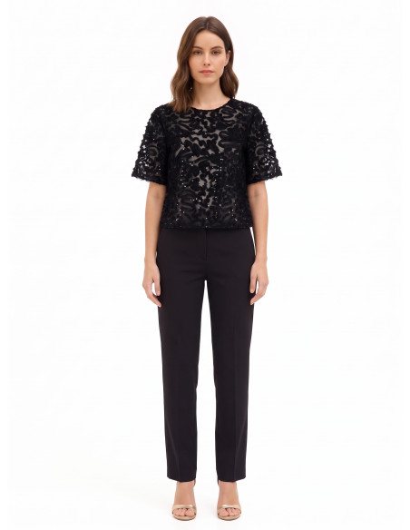 Blouse ample en tulle avec broderies et paillettes « Rinascimento »