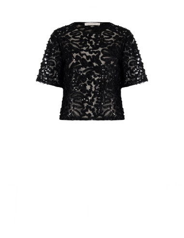 Blouse ample en tulle avec broderies et paillettes « Rinascimento »