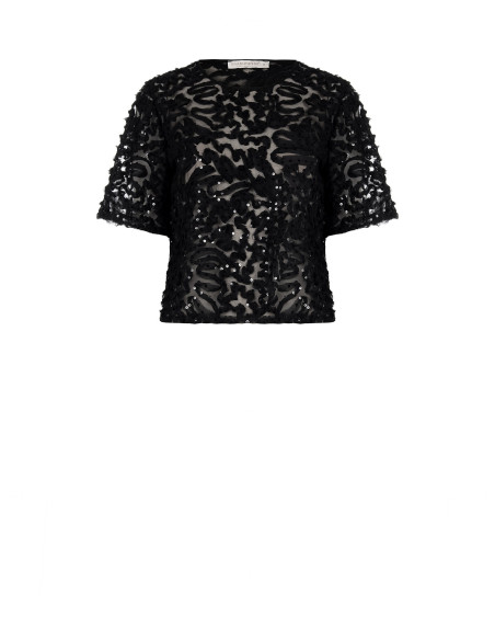Oversized Tulle Blouse with Embroidery and Sequins by Rinascimento