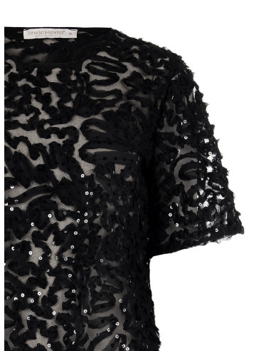 Blusa Over In Tulle Con Ricami E Paillettes Rinascimento