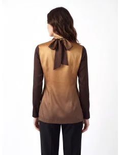 Long, Fitted Satin Blouse with V-Neck and Rinascimento Bow 2
