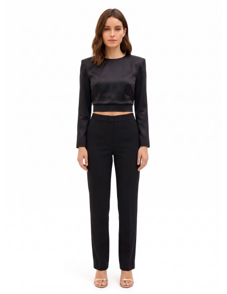 Blusa Crop In Raso Con Spalline Rinascimento