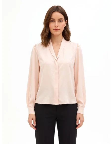 Blusa In Raso Opaco Con Scollo A V E Bottoni A Scomparsa Rinascimento