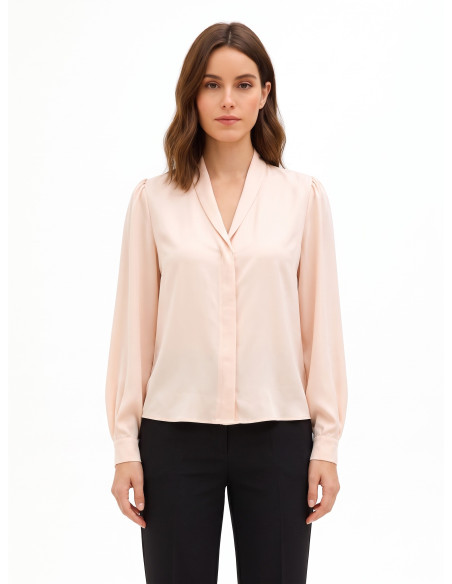 Matt Satin Blouse with V-neck and Concealed Buttons by Rinascimento