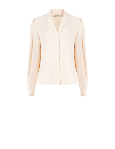 Matt Satin Blouse with V-neck and Concealed Buttons by Rinascimento