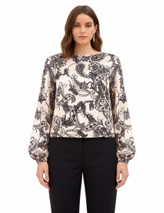 Loose-fitting Satin Blouse with a Baroque-Rinascimento Pattern