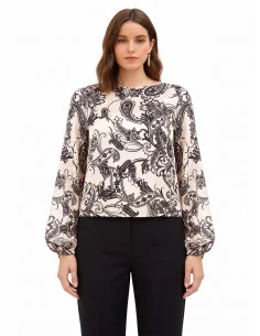 Loose-fitting Satin Blouse with a Baroque-Rinascimento Pattern
