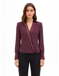 Camicia Sfiancata In Georgette Con Scollo A V Collo In Raso E Spalline Rinascimento