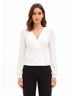 Fitted Scuba Crepe Blouse with a Crossed V-Neck and Matching Buttons by Rinascimento