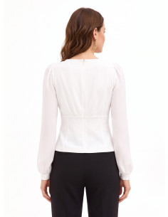 Fitted Scuba Crepe Blouse with a Crossed V-Neck and Matching Buttons by Rinascimento 2