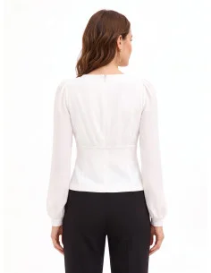Fitted Scuba Crepe Blouse with a Crossed V-Neck and Matching Buttons by Rinascimento 2
