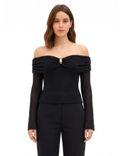 Pull au crochet ajouré, avec encolure en cœur et détail doré « Rinascimento »
