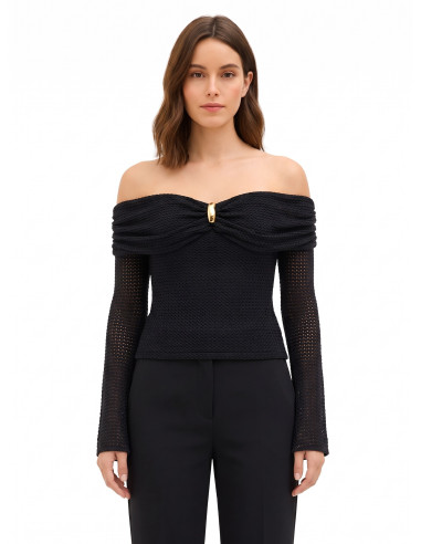 Pull au crochet ajouré, avec encolure en cœur et détail doré « Rinascimento »