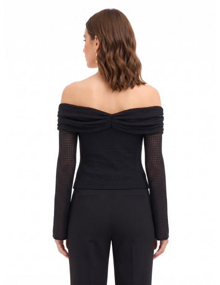 Pull au crochet ajouré, avec encolure en cœur et détail doré « Rinascimento »
