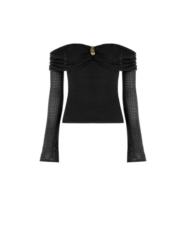 Pull au crochet ajouré, avec encolure en cœur et détail doré « Rinascimento »