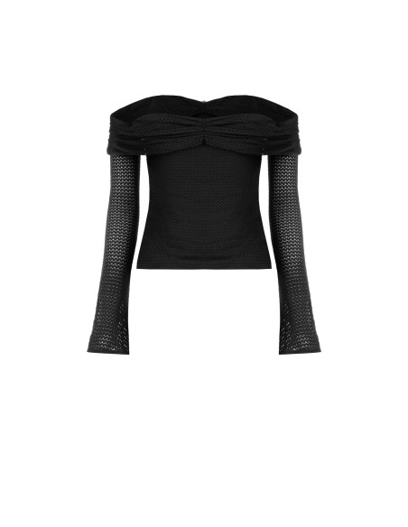 Openwork Crochet Top With a Sweetheart Neckline and ‘Gold Rinascimento’ Detail