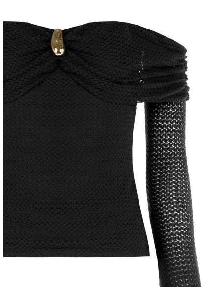 Maglia Crochet Traforato Con Scollo A Cuore E Dettaglio Gold Rinascimento