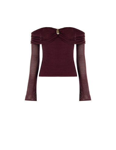 Pull au crochet ajouré, avec encolure en cœur et détail doré « Rinascimento »