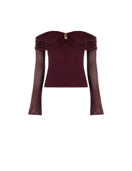 Pull au crochet ajouré, avec encolure en cœur et détail doré « Rinascimento »