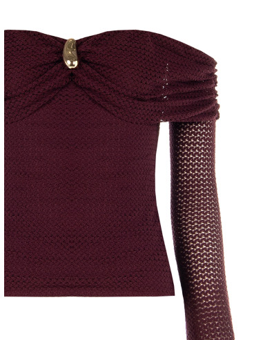 Pull au crochet ajouré, avec encolure en cœur et détail doré « Rinascimento »