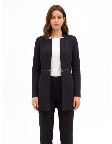 Rinascimento Two-in-One Medium and Crop Neoprene Coat with Zip at the Waist