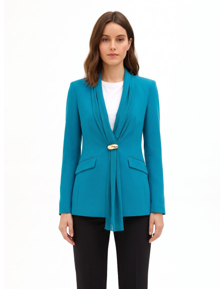 Fitted Cadi Blazer Jacket with a Rinascimento Georgette Collar and Draping