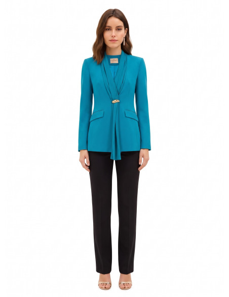 Veste blazer cintrée en tissu Cadi, avec encolure et drapé en georgette « Rinascimento »