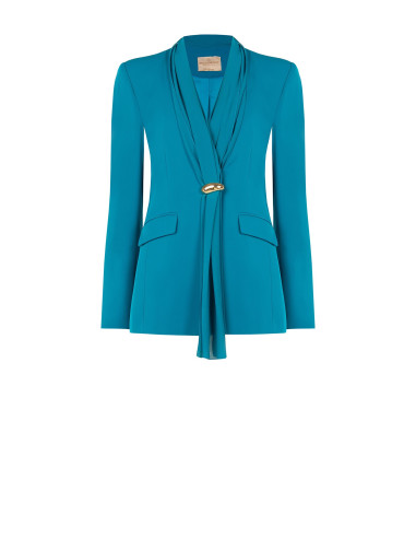 Giacca Blazer Sfiancata In Tessuto Cadi Con Scollo E Drappeggio In Georgette Rinascimento