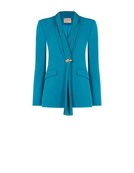Fitted Cadi Blazer Jacket with a Rinascimento Georgette Collar and Draping