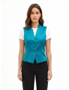 Rinascimento-Style Fitted Satin Waistcoat Without Lapels