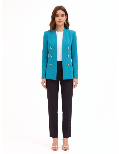 Long, open-front blazer in ‘Punto Milano Rinascimento’ fabric