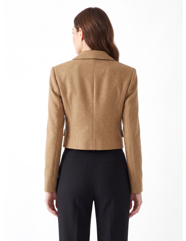 Giacca Blazer Crop In Twill Misto Lana Rinascimento