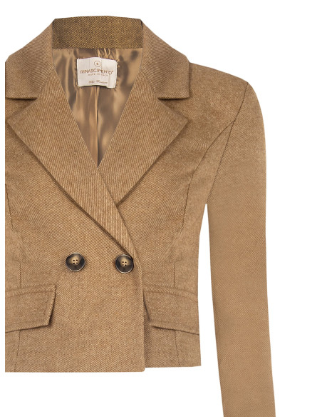 Giacca Blazer Crop In Twill Misto Lana Rinascimento