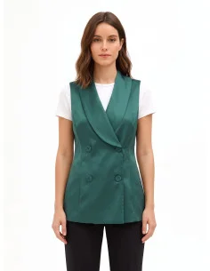 Long, Fitted Satin Waist-Defining Waistcoat by Rinascimento