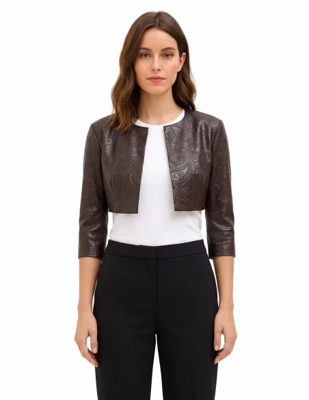 Rinascimento Paisley-Patterned Embossed Faux Leather Bolero Shawl