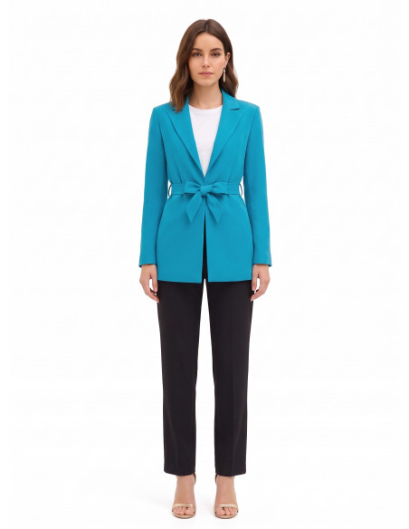 Veste blazer ouverte en tissu Cadi avec ceinture assortie « Rinascimento »