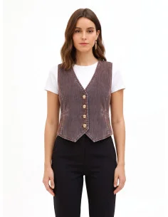 Gilet en denim velours avec boutons arborant le logo Rinascimento