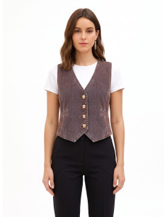 Velvet Denim Waistcoat with Rinascimento Logo Buttons