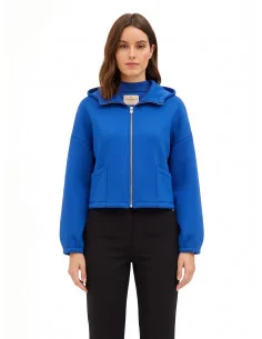 Short, Oversized Neoprene Jacket with Hood and Pockets by Rinascimento