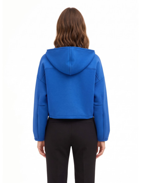 Short, Oversized Neoprene Jacket with Hood and Pockets by Rinascimento