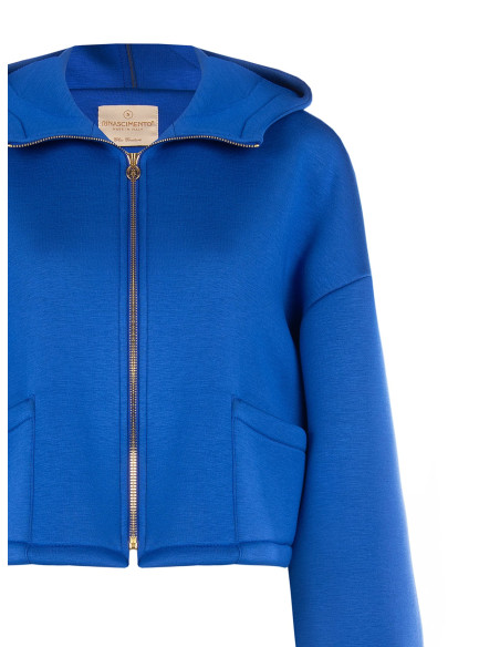 Short, Oversized Neoprene Jacket with Hood and Pockets by Rinascimento