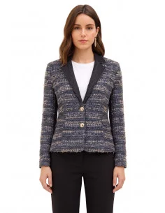 Fitted Tweed Blazer Jacket with Lurex and Denim Back by Rinascimento
