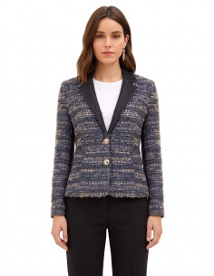 Veste blazer cintrée en tweed avec lurex et dos en denim « Rinascimento »